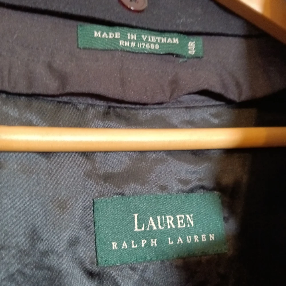 Ralph Lauren Vintage Mens Black Trench Overcoat Raincoat 44R Single Breasted